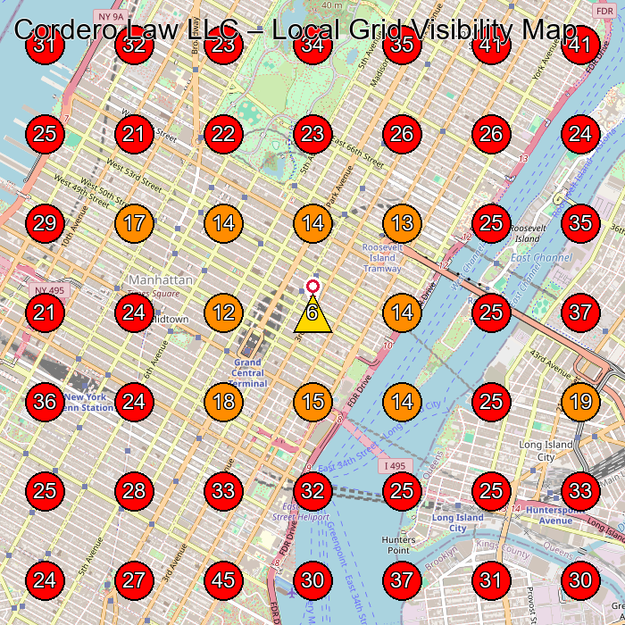 Cordero Law LLC GeoGrid visibility map for Rechtsdienstleistungen in New York